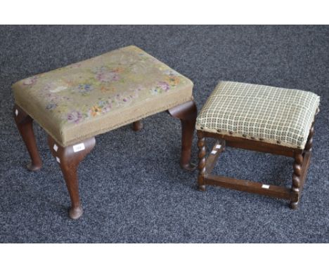 A barley twist foot stool; a tapestry footstool with mahogany cabriole legs (2)