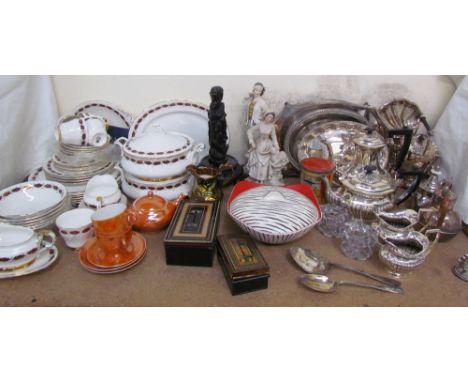 A Paragon part tea and dinner service together with electroplated wares, copper lustre etc