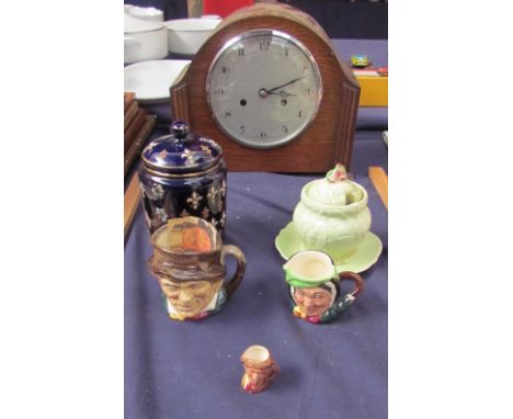 A Mantle clock, together with assorted Royal Doulton character jugs, etc