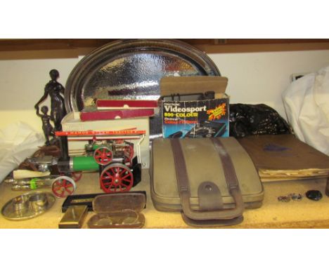 A Mamod steam engine together with epns, a dress, AA book, Coronation book, video console etc
