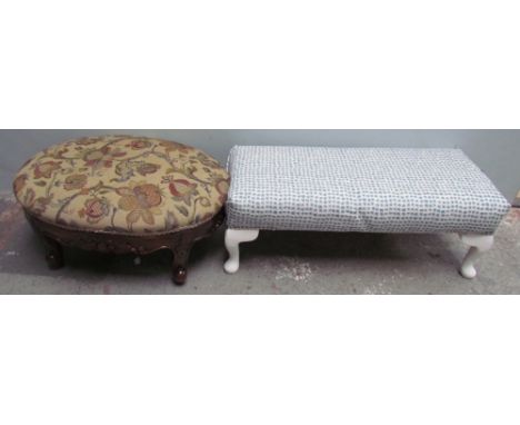 A Liberty Victorian style foot stool with tapestry upholstery together with another stool