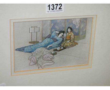 A framed and glazed print entitled 'The Matsuyama Mirror' by Warwick Goble.