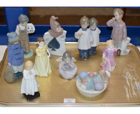 TRAY WITH VARIOUS FIGURINE ORNAMENTS, ROYAL DOULTON &amp; NAO     