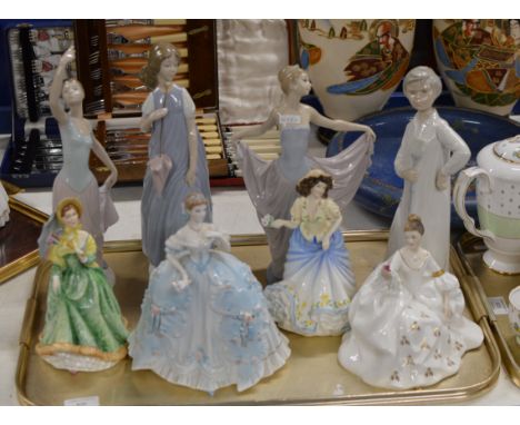 TRAY WITH VARIOUS FIGURINE ORNAMENTS, ROYAL DOULTON, NAO ETC     