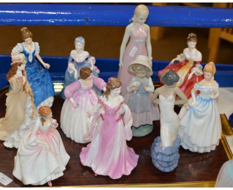 TRAY WITH VARIOUS FIGURINE ORNAMENTS, ROYAL DOULTON, NAO ETC     