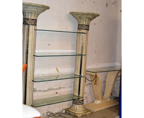 REPRODUCTION GRECIAN STYLE 4 TIER SHELF UNIT WITH SIMILAR CONSOLE TABLE     