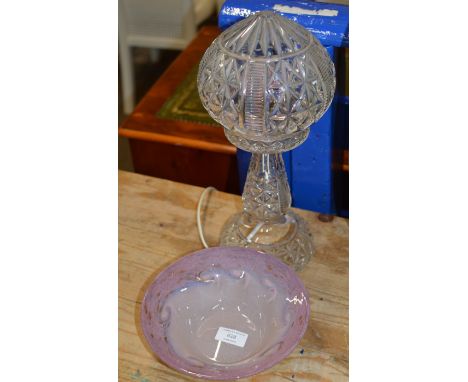 DECORATIVE SCOTTISH GLASS BOWL &amp; CRYSTAL TABLE LAMP WITH SHADE     