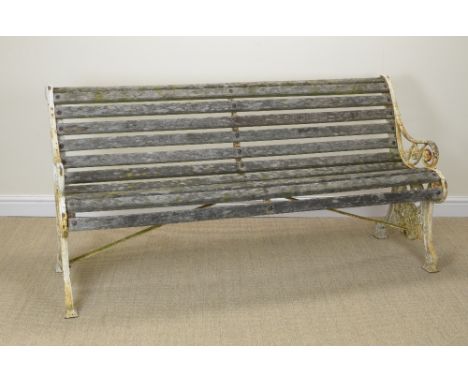 A Scottish cast iron Garden Bench with thistle design and wooden slatted seat, 5ft 8in