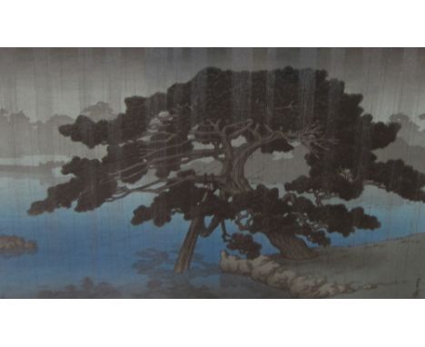 AFTER KAWAGE HASUI. A Lake Landscape with tree,colour woodblock print, reprinted from the original block10 x 14 1/2 in  (25.4