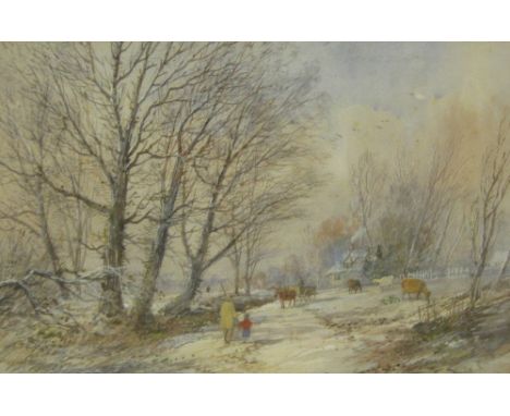 LENNARD LEWIS A winter scene with a figure and cart on a lane, signed, watercolour, 10 x 16 in; a watercolour by Claude Hayes