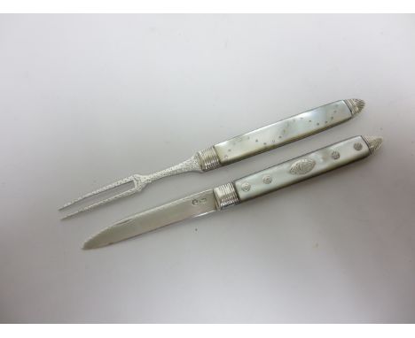 A Georgian Fruit Knife and Fork with folding silver blades