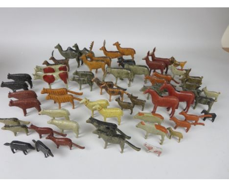 A set of German well carved wooden painted ark Animals from a larger scale ark. 26 pairs of animals, 11 single and 8 pairs of