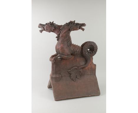 A terracotta ridge Finial in the form of mythical horses