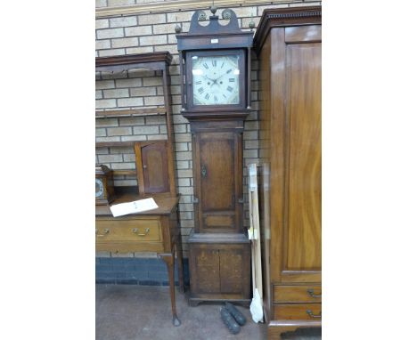 A 19th Century oak Longcase Clock with swan neck pediment, painted square dial inscribed Samuel Thorp, Abberley, eight day mo