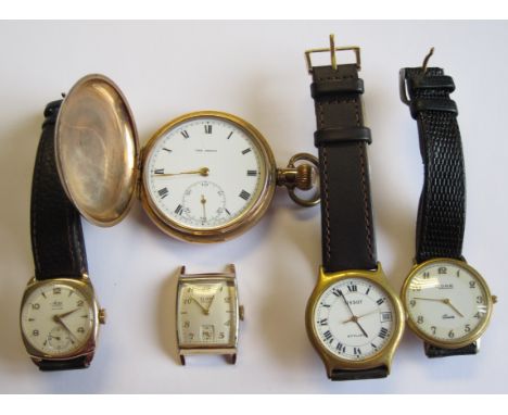 An Avia mid-size Wristwatch, the champagne dial with arabic numerals and chevron markers and subsidiary dial in 9ct gold cush