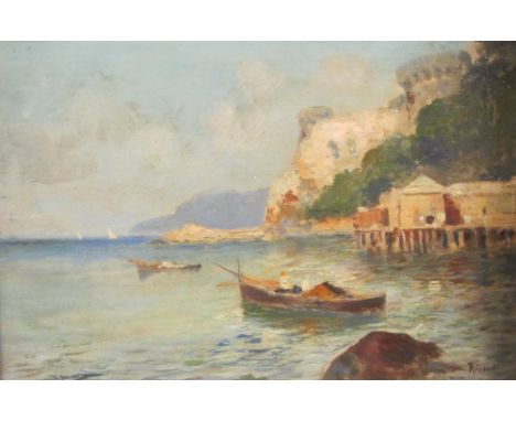 OSCAR RICCIARDI. On the Italian Coast, signed, oil on panel, 8 1/2 x 11 in; and one other sketch of a coastal scene attribute