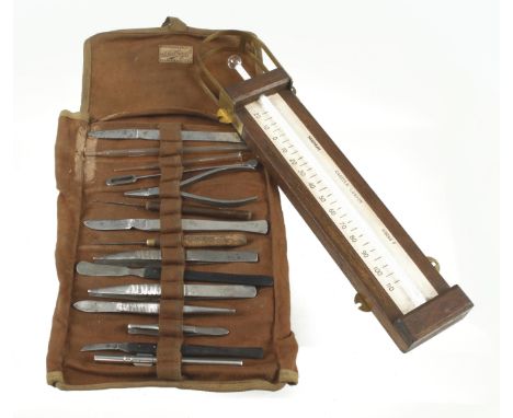 A small roll of surgeon's tools and a wall thermometer G 