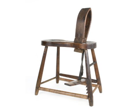 An early saddler's stitching horse 24" x 13" x 38" o/a with 3 replaced stretchers and a little worm o/w G+ 