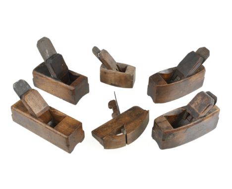 Three 18c forkstaff planes by IOHN GREEN and Wm MOSS, an early handrail plane and two others G 