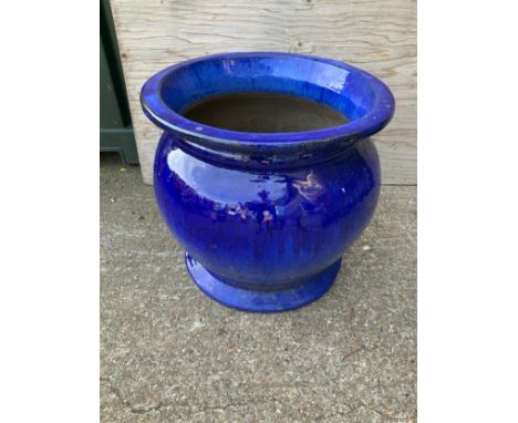 Large Blue Glazed Planter - 52cm H x 55cm Diameter 