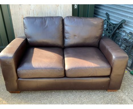 Next Brown Leather Two Seater Sofa 