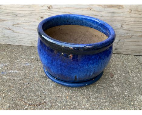 Blue Glazed Planter - 35cm H 