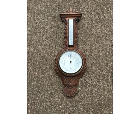 Edwardian Oak Barometer/Thermometer 