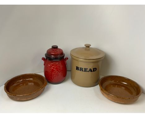 Ceramic Bread Bin, Rumtopf and 2x Ceramic Dishes 