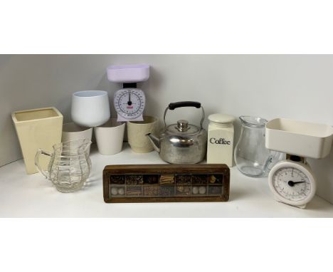 Hob Kettle, Water Jugs, Scales and Ceramic Pots etc 
