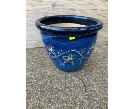 Blue Glazed Planter - 30cm H 