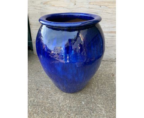 Blue Glazed Garden Planter - 67cm H 