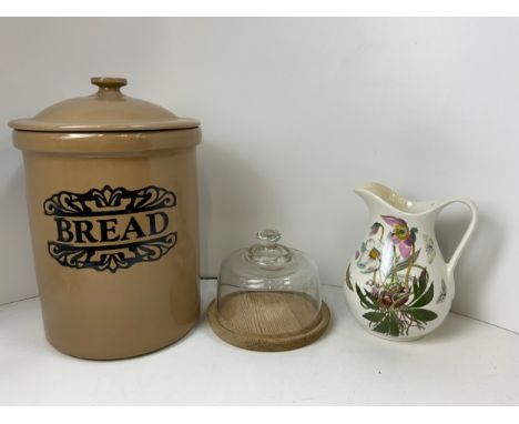 Ceramic Bread Bin, Cheese Dish and Portmeirion Jug 