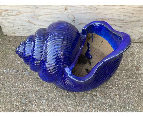 Large Blue Glazed Shell Planter - 65cm Across 