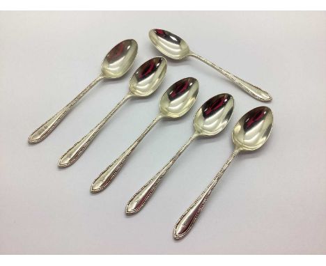 Walker &amp; Hall; A Set of Six Hallmarked Silver Bead Pattern Coffee Spoons, initialled to handle (85grams).