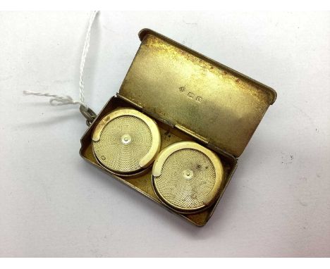 An Edwardian Hallmarked Silver Sovereign Case, JR, Birmingham 1909, of plain rectangular form, the hinged lid with gilt wash 
