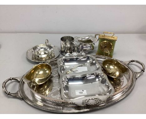 A Pair of Hallmarked Silver Novelty Wishbone Sugar Tongs, together with a small collection of plated ware, including a twin h