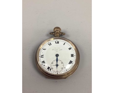 An Openface Pocket Watch, the signed white "Record" dial with Roman numerals, and seconds subsidiary dial, within plain "Deni