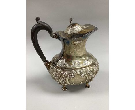 A Victorian Hallmarked Silver Coffee Pot, H.W, Sheffield 1898, of baluster form with allover decorative scrolling design in r