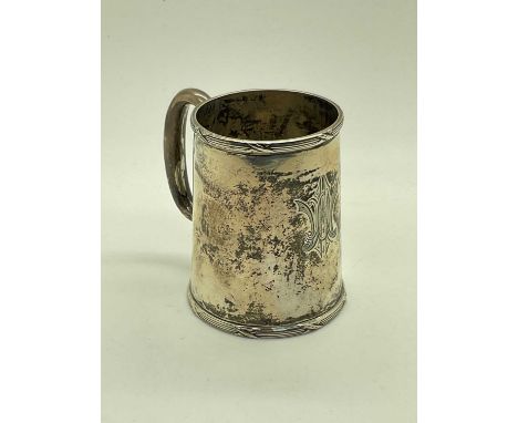 Walker &amp; Hall; A Hallmarked Silver Christening Mug, Sheffield 1925, of plain tapered form with reeded bands to base and r