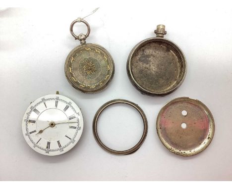 A Hallmarked Silver Fob Watch, (damages / incomplete); a pocket watch dial / movement, a hallmarked silver pocket watch case 