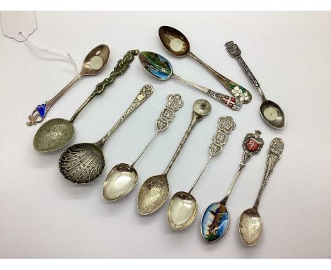 Pair of Chinese Teaspoons, (stamped marks); Th. Marthinsen Sterling Norway enamel coffee spoon, Philippines souvenir teaspoon
