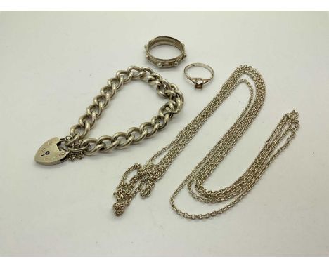 A Hallmarked Silver Curb Link Bracelet, to heartshape padlock clasp, stamped "silver" (36grams), a muff chain, of uniform des