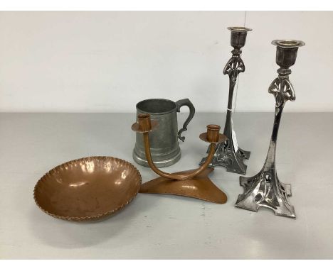 WMF; A Pair of Decorative Art Nouveau Candlesticks, each of out swept design with sinuous detail, stamped "WMF EP 1/0 as", 27