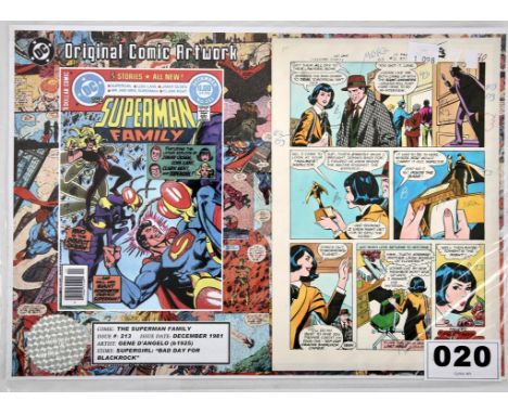 The Superman Family No. 213: a page of original hand coloured comic colour printers proof, coloured by Gene DAngelo (born 192