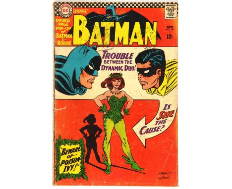 Batman No. 181 featuring the 1st appearance of Poison Ivy including attached pin-up poster (DC Comics 1966).A first-print edi
