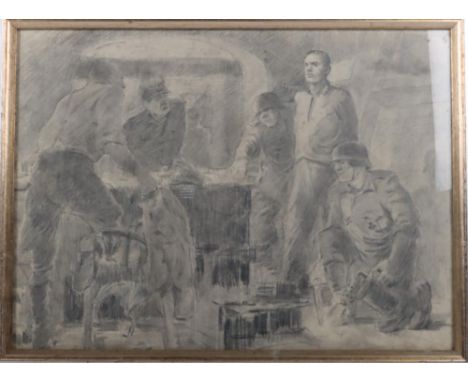 Framed and Glazed Sketch of WW2 German Soldiers in Captivity in Russia, interesting hand drawn sketch showing a group of Germ