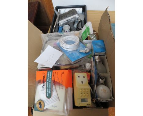 Box of various light bulbs &amp; other electricals