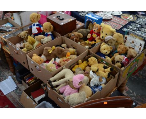 A large collection of bears, including Merrythought Mr and Mrs Twisty Cheeky; Bocs Teganau; modern Steiff; English; straw fil