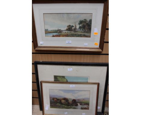 'Exmoor ponies by a brook', signed Tom Rauden - Edwardian, a Pastoral scene signed Arthur Willet, a coloured print, Tatton Wi