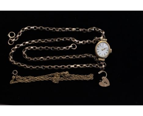 9ct gold jewellery to include a belcher link chain, a fine chain, a ladies Rotary watch, gross weight 19.6 grams approx 
